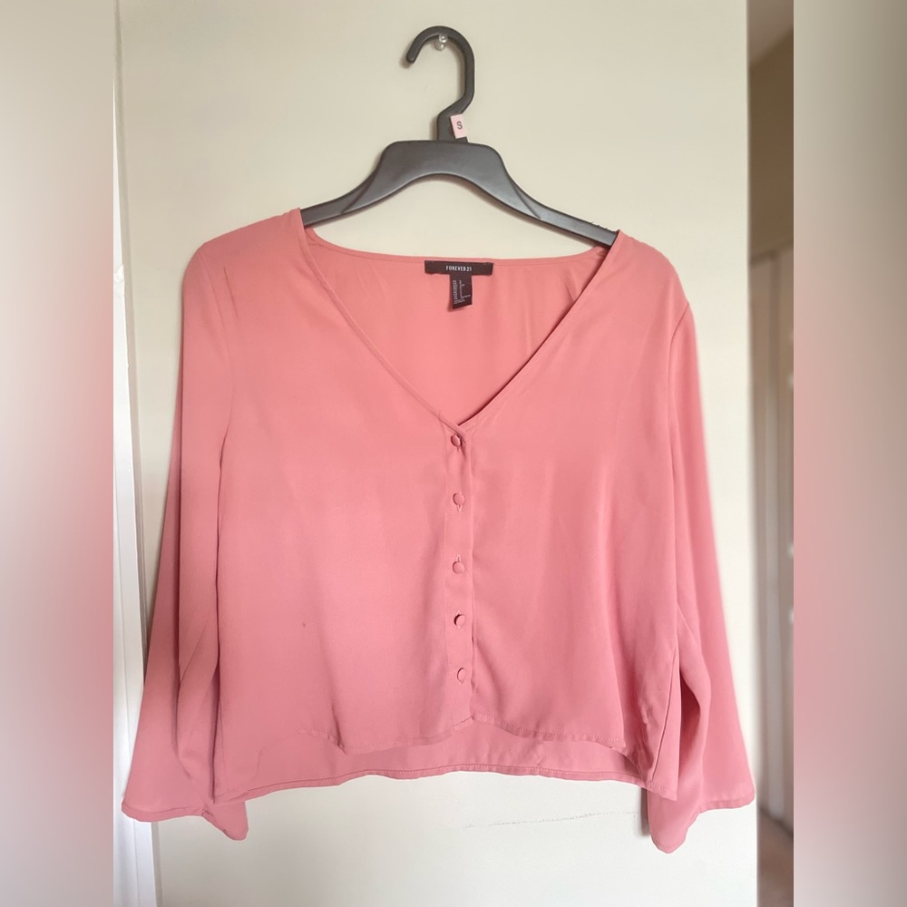 Forever 21 (small, coral) slightly cropped button up dress shirt